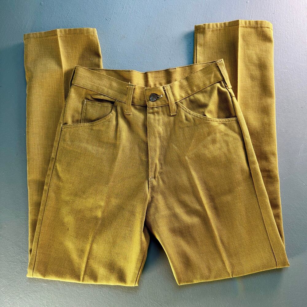 Vintage Kings Road Sears Mustard Gold Textured Pants High Rise Straight Leg 27